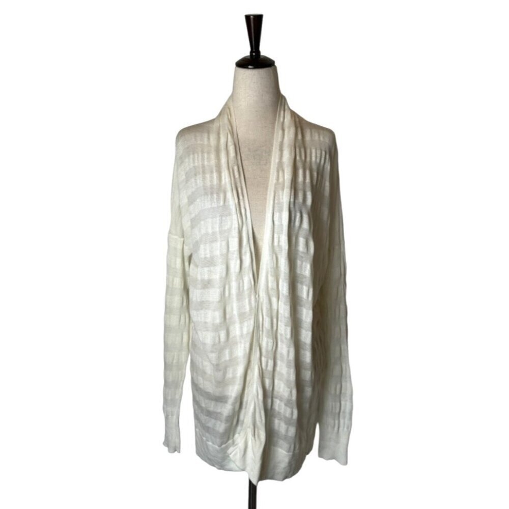 Pas‎ de Calais Sweater Women Medium Ivory Stripe Shawl Collar Knit Cardigan